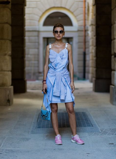 This Is Exactly How Street Style Stars Pull Off the Dress and Sneakers Look Fancy Sneakers Outfit, Dress And Sneakers, Dress Outfits Party, Cute Sporty Outfits, Feminine Casual, Sneakers Fashion Outfits, Cool Summer Outfits, Sneakers Looks, Popsugar Fashion