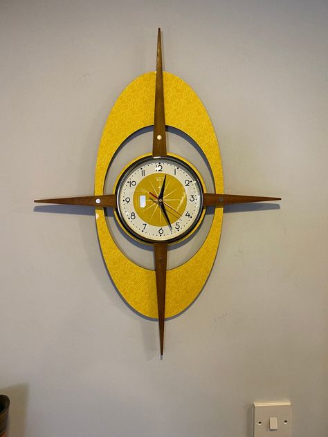 Starburst Clock, Mid Century Modern Wall Clock, Mid Century Wall Clock, Mid Century Clock, Cool Clocks, Hand Wax, Retro Clock, Time Clock, Handmade Lighting