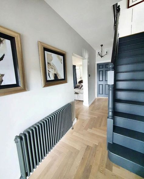 Hallway Radiator, Radiators Living Room, Victorian Hall, Victorian Radiators, Column Radiator, Hallway Inspiration, The Staircase, Column Radiators, Contemporary Kitchen Design