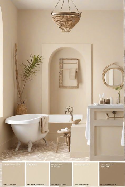 home decorating, home interior design, interior bedroom design, living room interior Natural Tan Bathroom, Beige Half Bathroom Ideas, Sedona Paint Colors, Sand Coloured Bathroom, Tan Bathroom Walls, Nomadic Desert Sherwin Williams, Light Colored Bathroom Ideas, Modern Desert Bathroom, Taupe Bathroom Walls