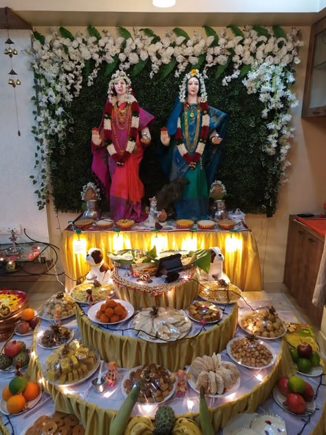 Gouri Pooja Decoration, Gauri Ganapati Decoration At Home, Gouri Ganpati Decoration Ideas, Mahalaxmi Decoration Ideas At Home, Gauri Ganpati Decoration Ideas, Mahalaxmi Decoration, Krishna Decoration, Ganapati Decorations, Bappa Decoration