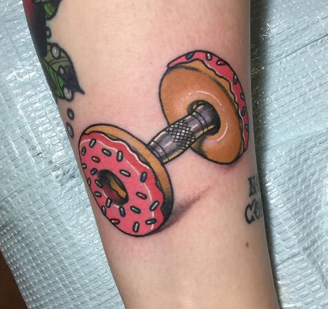 Illinois Tattoo, Weightlifting Tattoo, Donut Tattoo, Food Tattoo, Simpsons Tattoo, Timeless Tattoo, Food Tattoos, Muscle Tattoo, Kawaii Tattoo