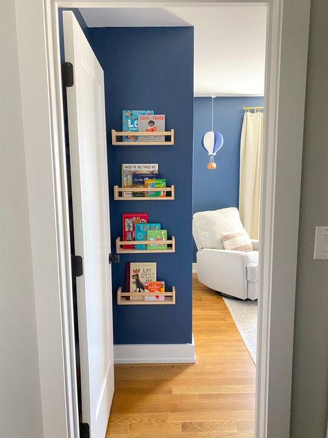 A Modern Navy Blue Nursery — Jessie Barnes Bernhardt Navy Blue Nursery Girl, Dark Blue Baby Room, Navy Blue Accent Wall Bedroom Nursery, Navy Blue Changing Table Nursery, Navy Blue Space Nursery, Blue Nursery Girl, Navy Blue Nursery, Navy Blue Nursery Boy Bed Bath & Beyond, Boys Room Blue