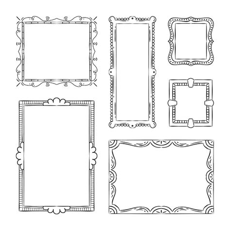 Hand Drawn Picture Frames, Picture Frame Doodle, Vintage Frame Drawing, Picture Frame Illustration, Frame Sketch, Frame Doodle, Journal Illustration, Cartoon Frame, Picture Frame Drawing