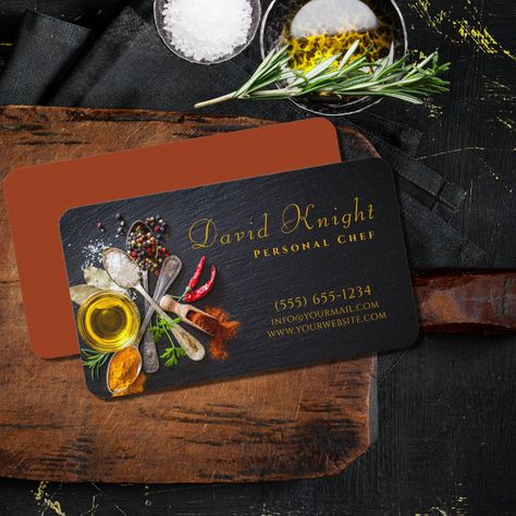 Personal Chef Business Cards, Catering Cards Design, Chef Business Card Design, Catering Visiting Cards Design, Caterers Logo, Restaurant Card Design, Chef Business Cards, Neha Choudhary, Restaurant Card