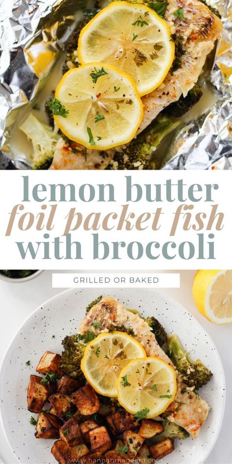 Easy lemon butter foil packet fish is made with white fish, broccoli and a garlic lemon butter sauce. This recipe can be grilled or baked for a delicious and healthy dinner meal. #foilpackets #foilpacketfish #fishpackets #healthydinner #grilledfish #bakedfish Grilled White Fish Recipes Foil Packets, Fish In Foil Packets Ovens, Fish Foil Packets, Foil Packet Fish, Fish Meal Prep, Fish In The Oven, Fish In Foil Packets, Lemon Pepper Tilapia, Vegan Grill