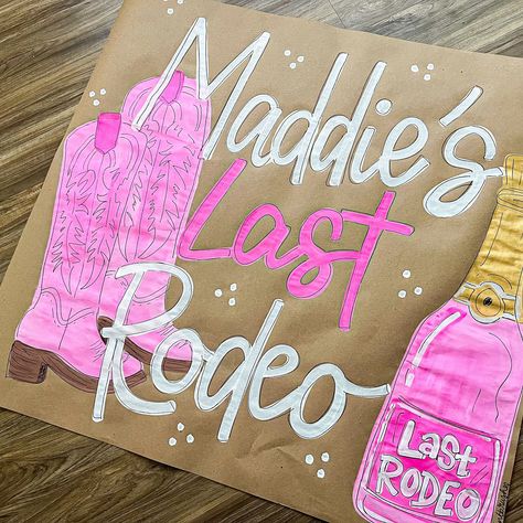 Last Rodeo Banner 🌟🩷🤩 #banner #banners #brownpaperbanner #paperbanner #lastrodeo #cowgirl Cowgirl Birthday Banner, Last Rodeo Party, Bday Banner, 21st Birthday Banner, Painted Banner, Parking Spot Painting, Spot Painting, Bachelorette Banner, Last Rodeo