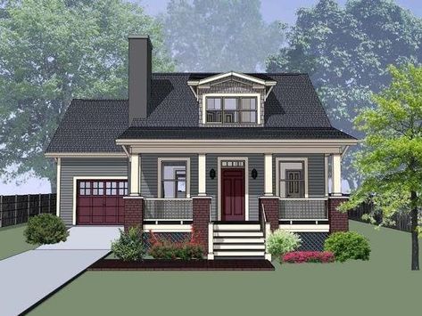 Cottage With Garage, Craftsman Floor Plans, House Models, 1 Car Garage, Narrow Lot House, Bungalow Homes, Craftsman Style House, Farmhouse Style House Plans, Bungalow House Plans