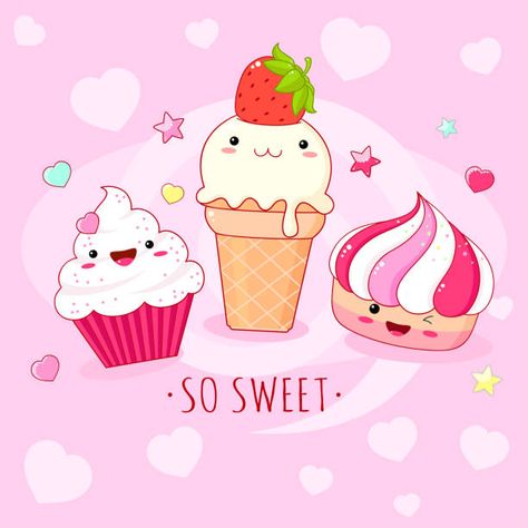 Doodles Kawaii, Cartoon Cupcakes, Kawaii Sweets, Cupcake Illustration, Cupcake Pictures, Cake Logo Design, Really Cool Drawings, Cartoon Cake, Pink Cheeks