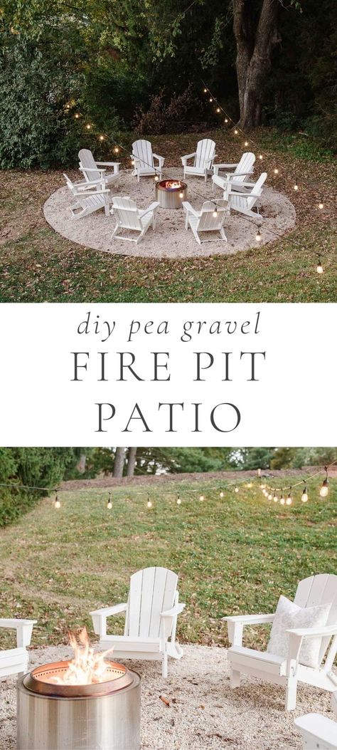 Diy Fire Pit Patio, Pea Gravel Fire Pit, Gravel Fire Pit, Outdoor Fire Pit Area, Pea Gravel Patio, Easy Fire Pit, Fire Pit Landscaping, Gravel Patio, Pea Gravel