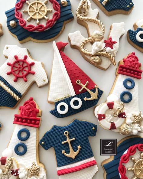 Sailor Baby Showers, Sailor Baby, Nautical Cake, Fondant Recipe, Nautical Themed Party, Fondant Cookies, Sweet Bakery, Baby Cookies, Fancy Cookies