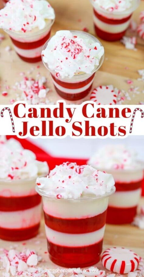 Christmas Cookie Jello Shots, Red And White Cocktails, Red And White Jello Shots, White Jello Shots, Christmas Themed Drinks Cocktails, Red And White Christmas Party, Grinch Jello, Alabama Tailgate, Winter Snacks