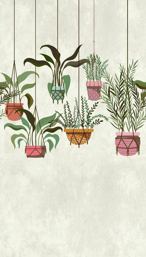 Abseil Plants Multi-Colour mural by Metropolitan Stories Garden Mural, Bedroom Drawing, Hanging Plant Wall, Door Murals, Wall Drawing, Big Plants, Theme Background, Plant Wallpaper, Plant Painting