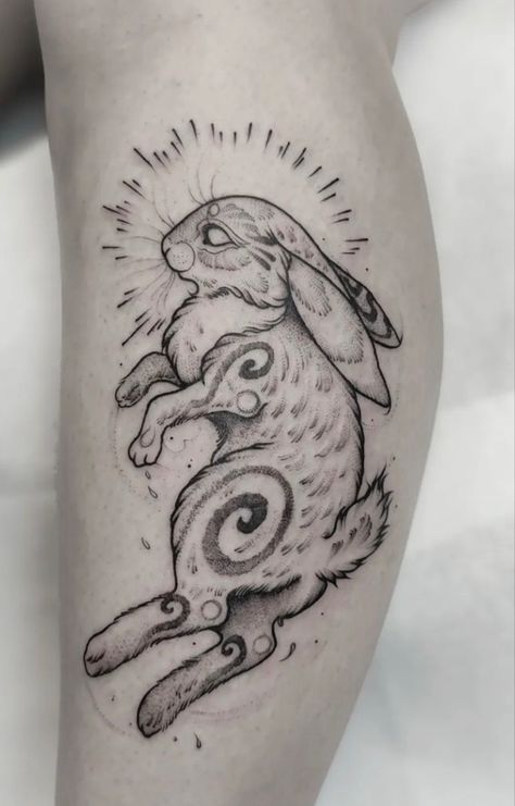 Edgy Bunny Tattoo, White Wolf Tattoo For Women, Jackalope Tattoo Design, Gothic Rabbit Tattoo, Goth Rabbit Tattoo, Bunny Drawing Tattoo, Two Headed Rabbit Tattoo, Running Rabbit Tattoo, Creepy Rabbit Tattoo