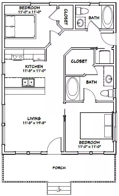 Building size: 24'-0" wide, 40'-6" deep (including porch). Floor / Ceiling Framing Plan. You are purchasing the PDF file for this plan. Print it out whenever you like. Roof Framing Plan. An estimated materials list for the doors, windows, and general wood framing only, also in PDF format.. #tinyhouseblueprints #smallhomedesign 2 Bedroom 900 Sq Ft House Plans, Single Bedroom Floor Plan, 28x36 House Plans Layout, 800 Sq Ft House Plans Open Floor 2 Bedroom, 24x38 House Plans, 2 Bdrm 2 Bath House Plans, Small 2 Bedroom Apartment Layout, Two Bedroom Tiny House Floorplan, 2 Bedroom Shed House Plans