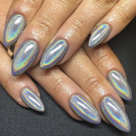 Calgel Nails, Unicorn Mirror, Nail Art Chrome, Tropical Vacation Nails, Nails Rainbow, Silver Glitter Nails, Chrome Nails Designs, Nude Nail Designs, Unicorn Nails