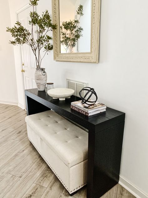 Entryway Table With Bench Underneath, Entryway Bench And Console Table, Entryway Table And Chair, Entry Table With Seating Under, Small Entryway Table With Storage, Entryway Table With Bench, Entryway With Mirror And Table, Storage Under Console Table, Catch All Tray Entryway