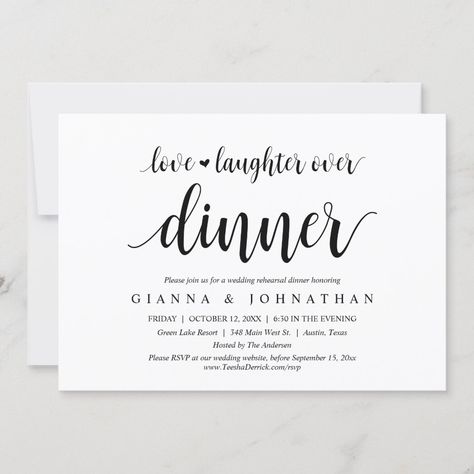 Love and Laughter Over Wedding Rehearsal Dinner Invitation Elopement Reception Invitations, Elopement Dinner, Eloped Wedding, Wedding Rehearsal Invitations, Happily Ever After Party, Ever After Party, Rehearsal Invitations, Wedding Dinner Party, Elopement Invitation