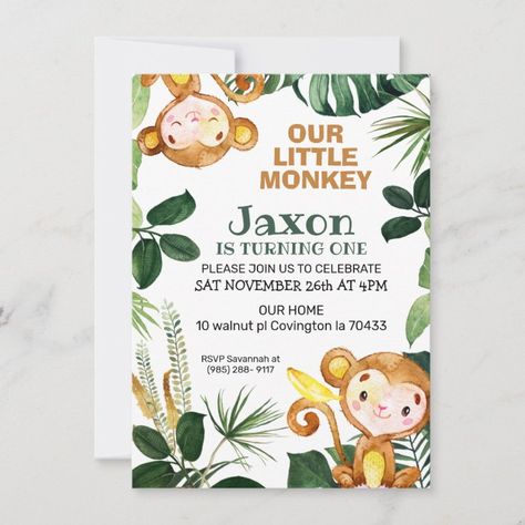 Create your own Invitation | Zazzle 1st Birthday Monkey Theme, Monkey Themed First Birthday, Monkey 1st Birthday Boy, Monkey First Birthday, Monkey Birthday Party, 1st Birthday Invitations Boy, Monkey Birthday Parties, 57th Birthday, Monkey Birthday