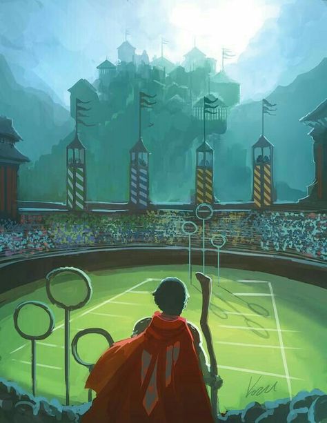 Harry Potter and the Quidditch Field. Fanart Harry Potter, Scorpius And Rose, Iphone Wallpaper Black, Wallpaper City, Art Harry Potter, Harry Potter Quidditch, Harry Potter Illustrations, Buku Harry Potter, Theme Harry Potter