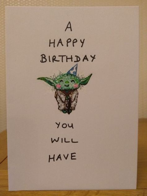 Yoda Greeting Card Grogu Birthday Cards, Star Wars Birthday Presents, Cute Star Wars Doodles, Starwars Birthday Card Ideas, Starwars Birthday Card Diy, Diy Star Wars Birthday Card, Yoda Birthday Cards, Star Wars Birthday Cards Diy, Star Wars Gift Ideas Diy