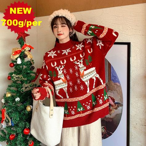 Smarter Shopping, Better Living! Aliexpress.com Long Sleeve Top Outfit, Reindeer Christmas Sweater, Outfit Korean, Winter Knit Sweater, Handmade Sweater, Áo Len Cardigan, Fashion Christmas, Cardigan Vintage, Cardigan Casual