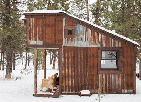 Mini Chalet, Micro Cabin, A Cabin In The Woods, Tiny House Swoon, Cabin Tiny House, Room Of One's Own, Metal Siding, Tiny Cabins, Micro House