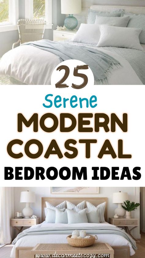 If you want to create a beautiful coastal bedroom here are 25 modern coastal bedroom decor ideas that you can copy and try. Coastal bedroom decor inspiration and ideas. Coastal, beach and nautical themed bedroom. Seaside bedroom design ideas. Coastal bedroom inspiration. Modern coastal bedroom inspiration. Small coastal bedroom ideas. Boho coastal bedroom decorating tips. Serene coastal retreat with soothing colors, nautical decor and breezy fabrics. Small Coastal Bedroom, Modern Coastal Bedroom Ideas, Boho Coastal Bedroom, Seaside Bedroom, Coastal Bedroom Decor, Coastal Bedroom Ideas, Modern Coastal Bedroom, Bedroom Decoration Ideas, Bedroom Decorating Tips