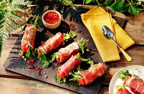 Parma ham, watermelon and peanut summer rolls recipe Summer Rolls Recipe, Summer Starter, Starter Recipes, Watermelon Summer, Tesco Real Food, Parma Ham, Summer Rolls, Summer Watermelon, Starters Recipes