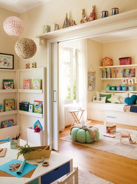 Kid's Playroom Mommo Design, Colorful Playroom, Beautifully Organized, Playroom Design, Toy Rooms, Remodel Bedroom, Playroom Decor, Pocket Doors, Child's Room