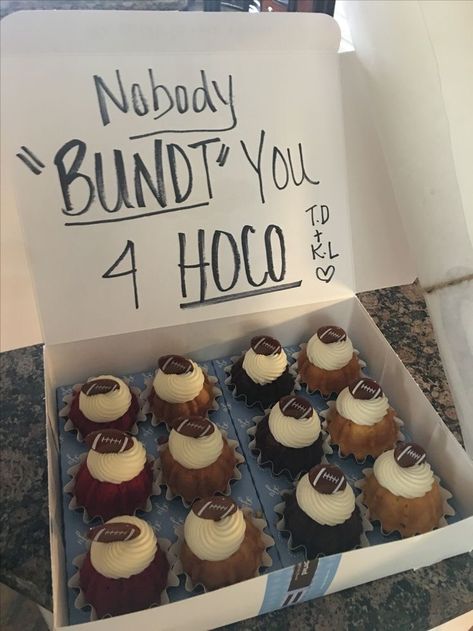 25+ HOMECOMING PROPOSAL IDEAS SHE WON'T SAY NO TO - Stylin by Sarita Food Homecoming Proposals, Cute Homecoming Proposals For A Dancer, Bundt Cake Hoco Proposal, Hoco Proposals Ideas Candy, Sadie Hawkins Proposals Football, Hoco Proposals Ideas Food, Food Hoco Proposals, Cheer Homecoming Proposals, Food Hoco Proposals Ideas