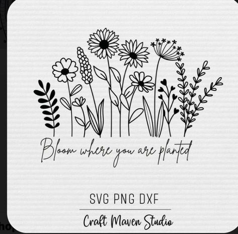 Simple Wildflowers Drawing, Floral Drawings Easy, Easy To Draw Wildflowers, Plant Related Quotes, Easy Wildflower Drawing, Bloom Where You Are Planted Tattoo, Wildflower Embroidery Pattern, Wild Flower Doodles, Wild Flower Drawing Simple