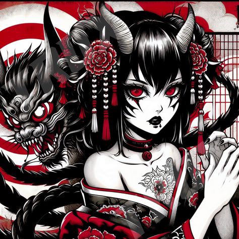 Traditional Japanese Yokai Art, Manga Style! If you liked this art. Check this out! T-Shirts, Stickers, Posters and many more stuff. Japanese Yokai Art, Yokai Art, Japanese Yokai, Manga Drawings, Art Manga, Manga Style, Black Lines, Bold Black, Traditional Japanese