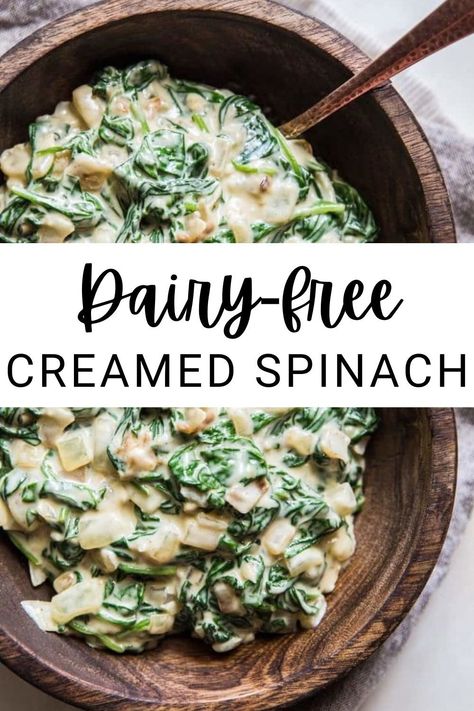 Spinach Recipes No Dairy, Dairy Free Creamed Spinach, Spinach Coconut Milk, Cream Spinach, Spinach Side Dish, Spinach Recipes Vegan, Keto Side Dish, Creamed Spinach Recipe, Paleo Side Dishes