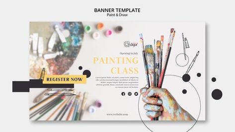 Paint and draw class banner template | Free Psd #Freepik #freepsd #banner #template #paint #art Pinterest Party Crafts, Draw Template, Art Class Posters, Gallery Wall Template, Poetry For Kids, Visiting Card Design, School Banner, Animation Tutorial, Art Deco Pattern