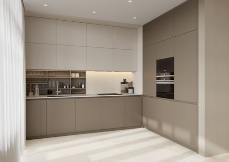 Beige Modular Kitchen, Beige Matte Kitchen, Beige And White Kitchen Ideas, Beige And Gold Kitchen, Ikea Beige Kitchen, Dark Beige Kitchen, Grey And Beige Kitchen, Modern Kitchen Beige, Beige Modern Kitchen