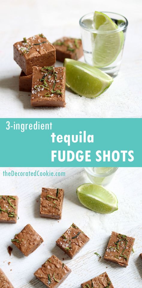 AWESOME 3-ingredient Tequila Fudge Shots | The Decorated Cookie Boozy Fudge, Gourmet Lollipops, Alcoholic Treats, Tequila Recipe, Alcoholic Desserts, Tropical Drinks, Christmas Fudge, Boozy Desserts, Margarita Recipes