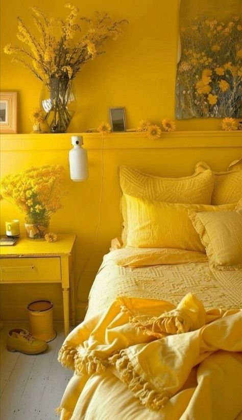 Bedroom Ideas For Women, Aesthetic Fairycore, Modern Royalty, Yellow Bedroom Decor, Purple Bedrooms, White Room Decor, Yellow Room, Best Bedroom, Yellow Interior