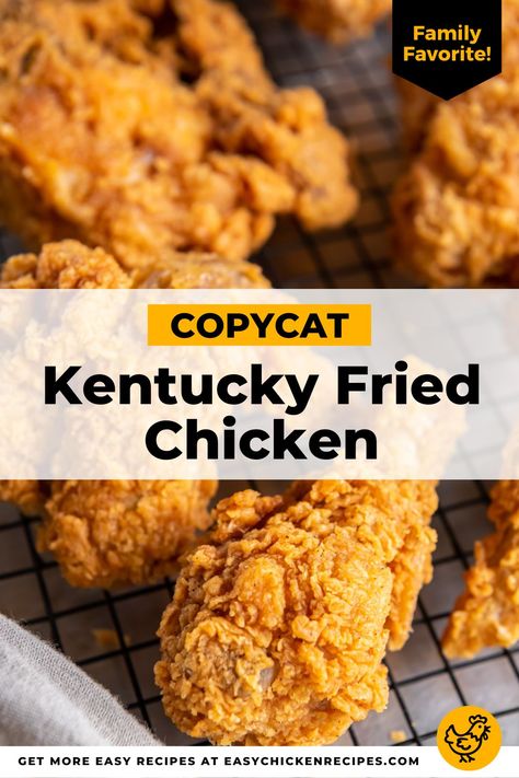 This copycat Kentucky fried chicken recipe brings KFC's famous spice blend to the traditional flavor of fried chicken. Each piece of chicken has the perfect crispy texture that is sure to make your mouth water! Kfc Bbq Chicken Recipe, Flaky Fried Chicken, Kentucky Kernel Seasoned Flour Recipe, Kfc Fried Chicken Recipe Copycat, Kentucky Fried Chicken Recipe Copycat, Krispy Krunchy Chicken Copycat Recipe, Best Chicken Fried Chicken, Kentucky Fried Chicken Coleslaw Recipe, Airfryer Kfc Chicken