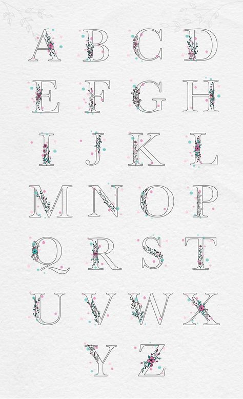 Floral Alphabet and Graphics Floral Lettering Alphabet, Embroidery Lettering Patterns, Flower Letter Embroidery Pattern, Monogram Embroidery Letters Alphabet, Floral Embroidery Alphabet, Font For Embroidery, Flower Font Alphabet Floral Letters, Hand Embroidery Initials Letters, Floral Font Alphabet