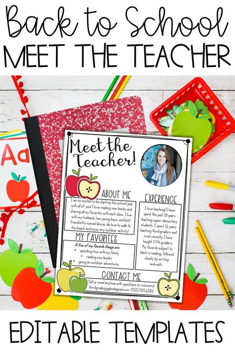 Calling teachers from Kindergarten to High School and everything in between! Take back your free time with these easy to use editable meet the teacher letter templates to welcome your new students and families to the new school year. With a classic teacher apple theme, these letters will work for any grade level! Just choose the style you want, add your own information and print! If you are looking for ideas for meet the teacher night or open house, grab this letter template today by clicking! Teacher Letter, Meet The Teacher Template, Folder Templates, Letter To Teacher, Teacher Templates, Apple Theme, First Year Teachers, Welcome Letters, Teacher Assistant