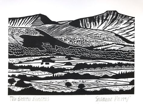 Window Lino Print, Lino Ideas, Welsh Gifts, Linocut Printmaking, Lino Art, Lino Prints, Brecon Beacons, Relief Print, Print Ideas