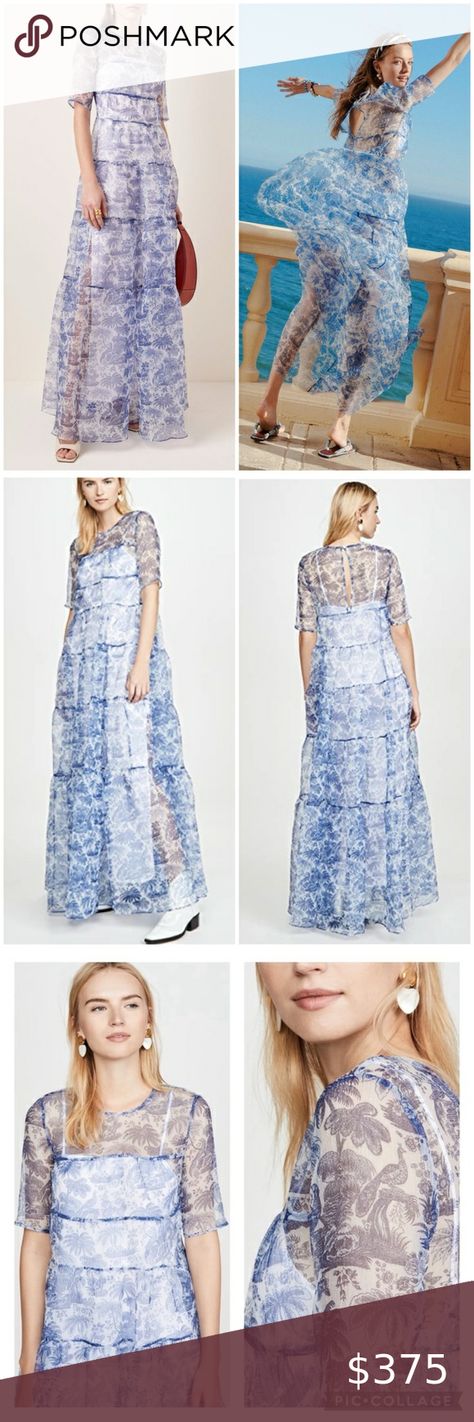 STAUD Hyacinth Crepe-Organza Sheer Maxi Paisley Dress SZ XS Staud Dresses, Blue Clothing, Blue And White Floral, Organza Fabric, Paisley Dress, Blue Outfit, Paisley, Floral Print, Color Blue