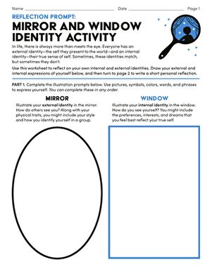 Reflection Prompt: Mirror and Window Identity Activity | Worksheet | Education.com Printable Mindfulness Worksheets, Mindfulness Worksheets, Reflective Writing, Ixl Learning, Reflection Activities, Activity Worksheet, 2nd Grade Worksheets, Social Emotional Skills, Feelings Words