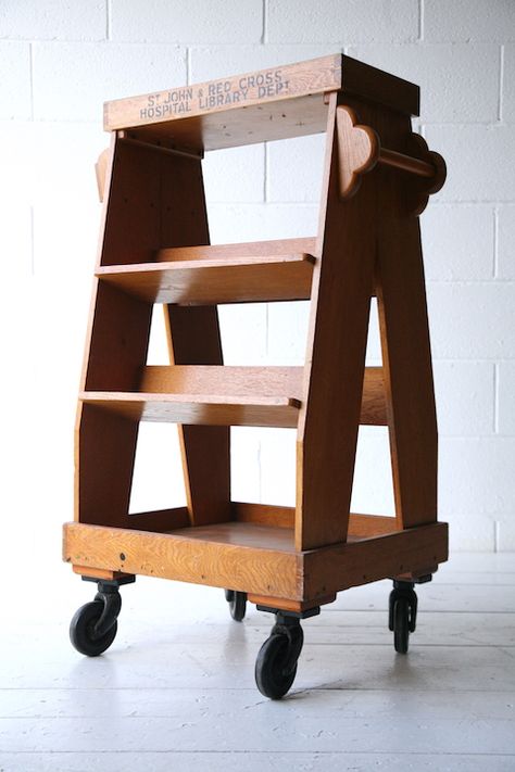 Book Trolley, Library Cart, Industrial Wheels, Book Cart, Book Bar, Vintage Library, Unique Storage, Wood Book, Wood Creations