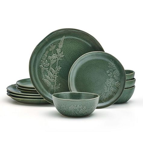 Pfaltzgraff Carrie 12-pc. Dinnerware Set Cottage Dishes Dinnerware, Cottagecore Dishware, Green Dinnerware Set, Kitchen Cottage, Green Dinnerware, Dishware Sets, Melamine Dinnerware Sets, Dinner Wear, Stoneware Dinnerware Sets