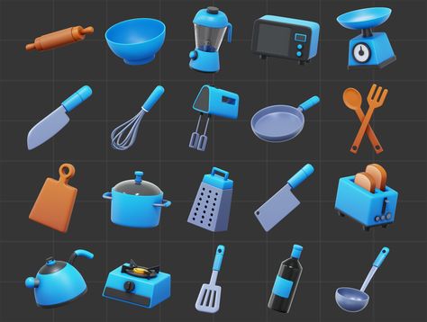 Kitchen Tools 3D Kitchen Objects Art, Sci Fi Kitchen, Kitchen Props, Kitchen Cartoon, Kitchen Blender, Kitchen Environment, Restaurant Plan, Kitchen Objects, Kitchen 3d