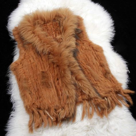 $89.83 New Arrival Fashion Real Rabbit Fur Vest Raccoon Fur Collar Women Knitted Fur Waistcoat - Brown, Material: 100% natural Real Knit Rabbit Fur and Raccoon Fur, Do not change color, Not allergic, Romantic and elegant, high quality,  windproof and warm, exquisite workmanship. Knit Rabbit, Fur Waistcoat, Rabbit Fur Vest, Fur Vest, Rabbit Fur, Fur Collars, Fur Collar, Clothing And Accessories, Color Change