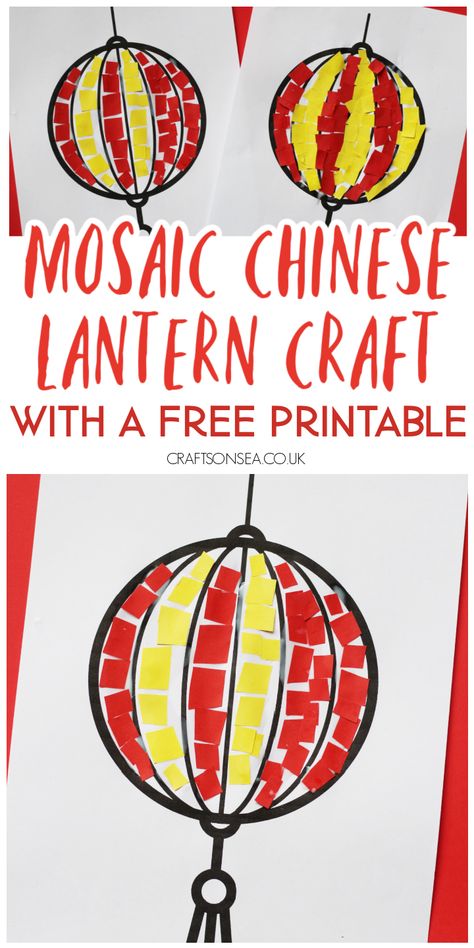 Mosaic Chinese Lantern Craft - Crafts on Sea Chinese Lantern Template, Chinese Lantern Craft, Paper Lantern Template, Mid Autumn Festival Craft, Lantern Crafts For Kids, Chinese New Year Craft, Around The World Crafts For Kids, News Years Crafts For Kids, New Year Craft