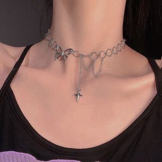 Poppin Butterfly Pendant Choker | YesStyle Kalung Choker, Simple Elegant Jewelry, قلادات متدلية, Butterfly Choker, Cascade Necklace, Animal Model, Pearl Chain Necklace, Choker Style Necklace, Trendy Necklace